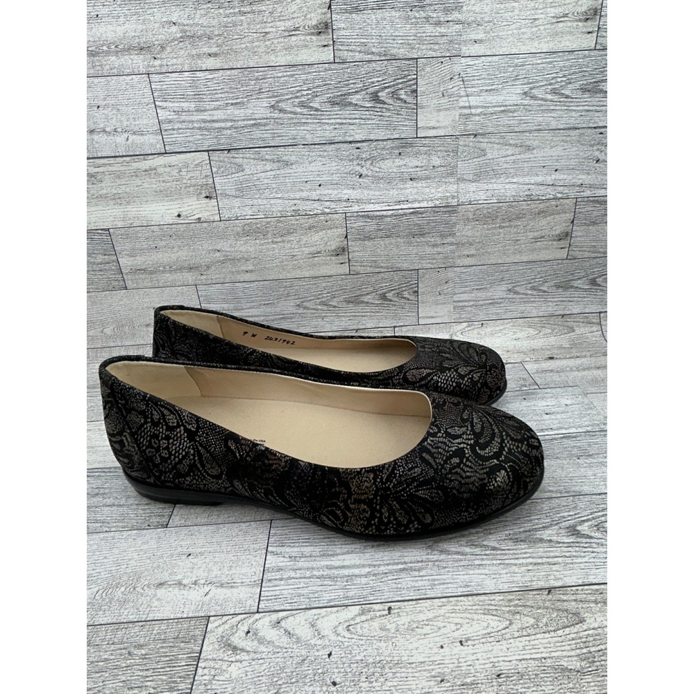 SAS Scenic Women Sz 9 W Black Bronze Lace Leather Ballet Flats Made in USA - Picture 10 of 13